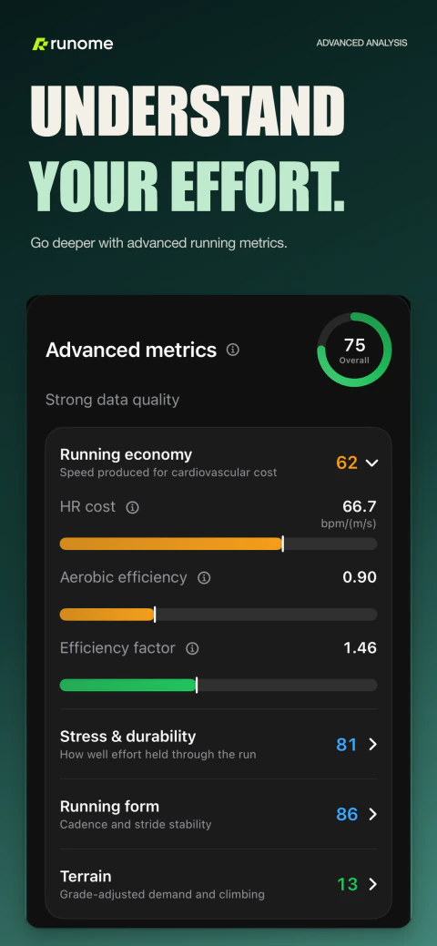 Runome advanced running metrics screen