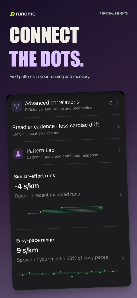 Runome running pattern analysis screen