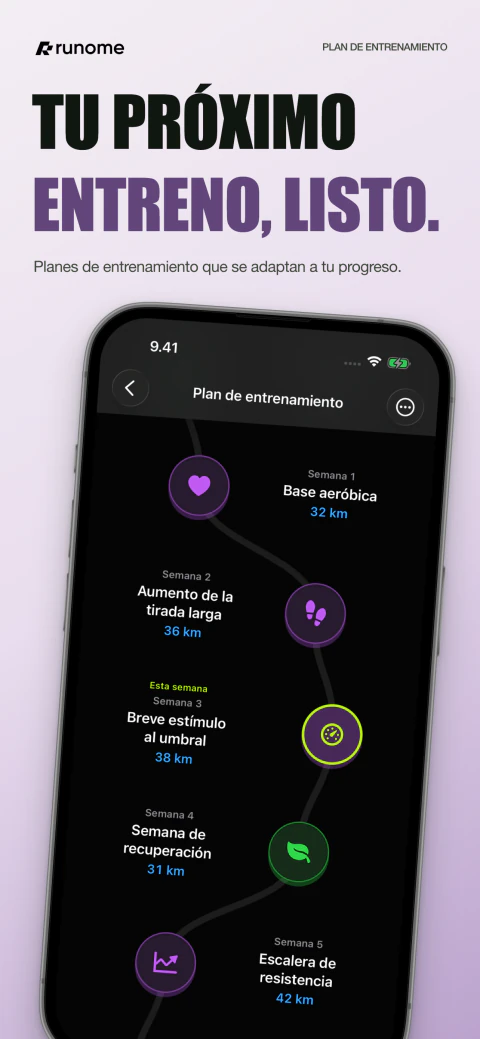 Pantalla del plan de entrenamiento de Runome