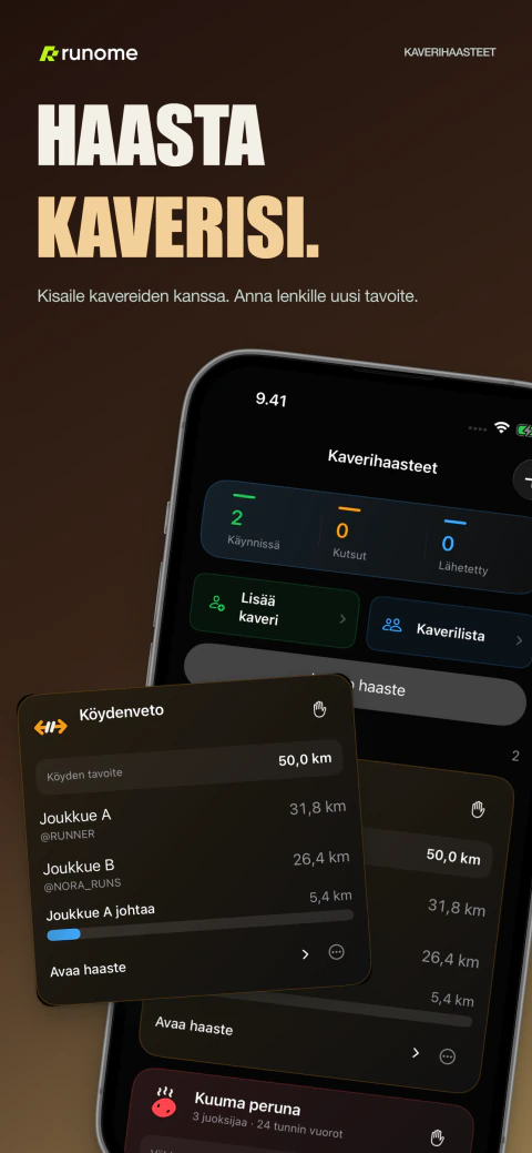 Kavereiden väliset juoksuhaasteet Runomessa