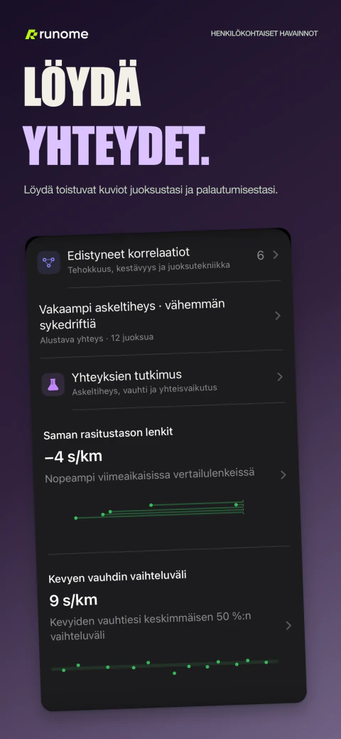Lenkkien välisten yhteyksien analyysi Runomessa