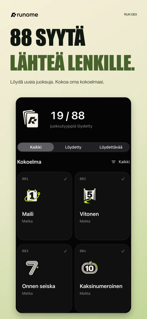 Juoksusaavutusten kokoelma Runomessa