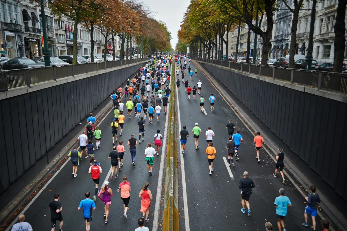 Runners taking part in a city road race